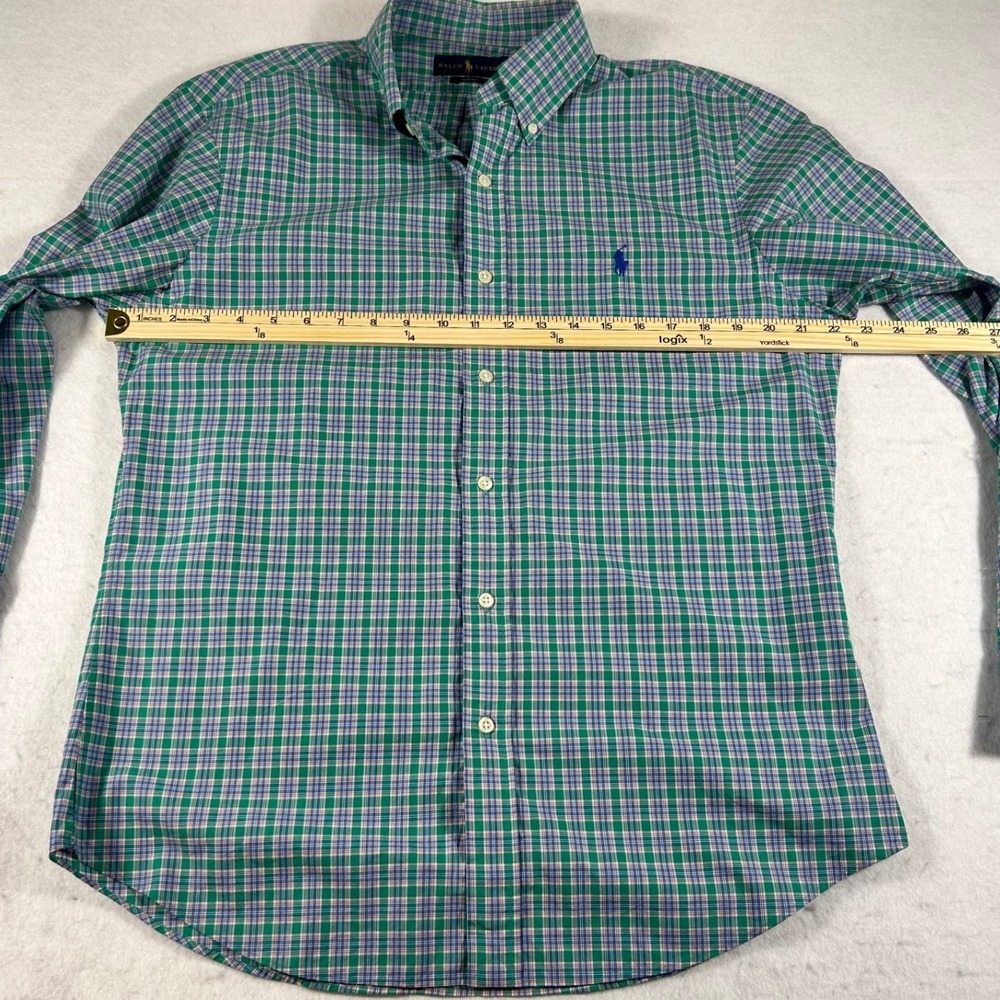 Ralph Lauren Slim Fit Plaid Button Down Shirt Mens Large Green Blue Multi Color - Picture 4 of 6